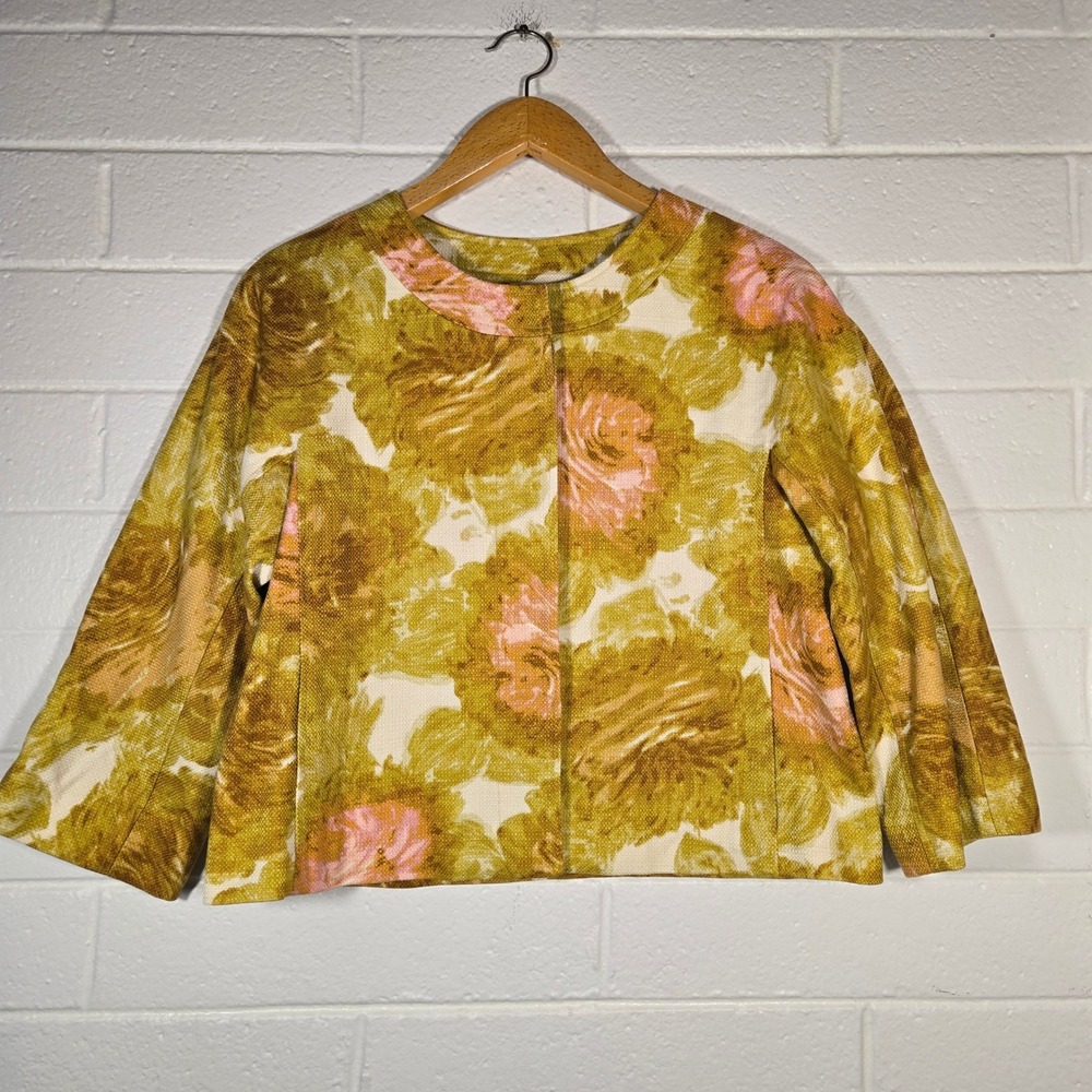 Talbots Floral Crop Jacket 12 Cotton Textured Abstract Pattern Art to Wear